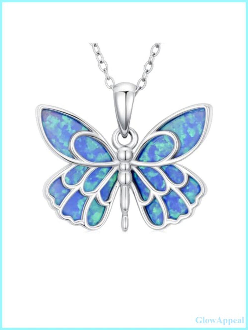 Butterfly Pendant Necklace 925 Sterling Silver Abalone Shell Opal Turquoise
